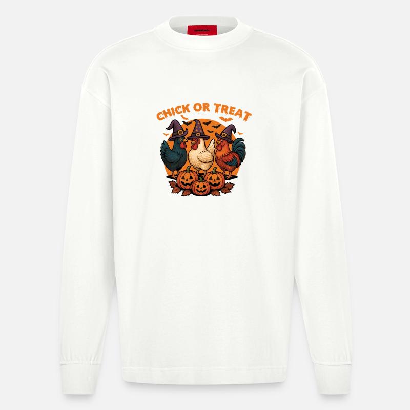 Küken oder Leckerli Gruseliges Halloween-Huhn - Heavyweight Oversized Organic Langarmshirt Made in EU - OFF WHITE