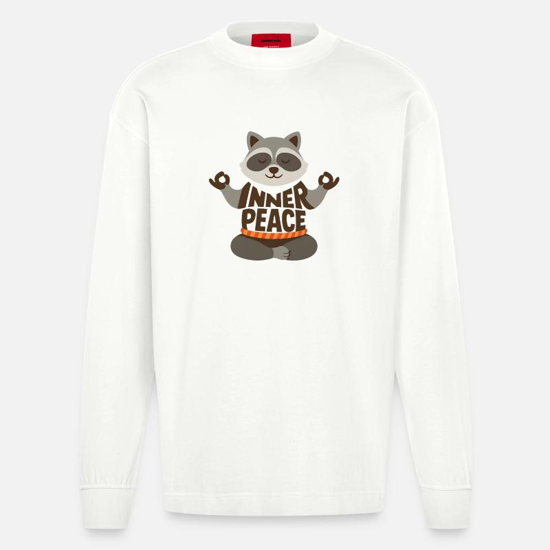 Meditierender Waschbär mit "Inner Peace" - Heavyweight Oversized Organic Langarmshirt Made in EU - OFF WHITE
