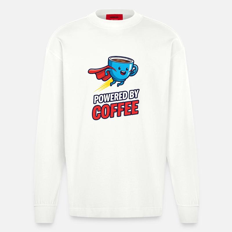 Kaffee Superheld mit Cape - Heavyweight Oversized Organic Langarmshirt Made in EU - OFF WHITE