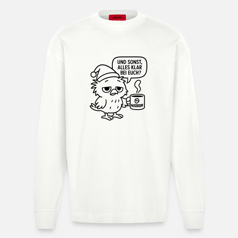 Morgenmuffel Vogel_mit_Kaffeetasse_und_Sprechblase - Heavyweight Oversized Organic Langarmshirt Made in EU - OFF WHITE