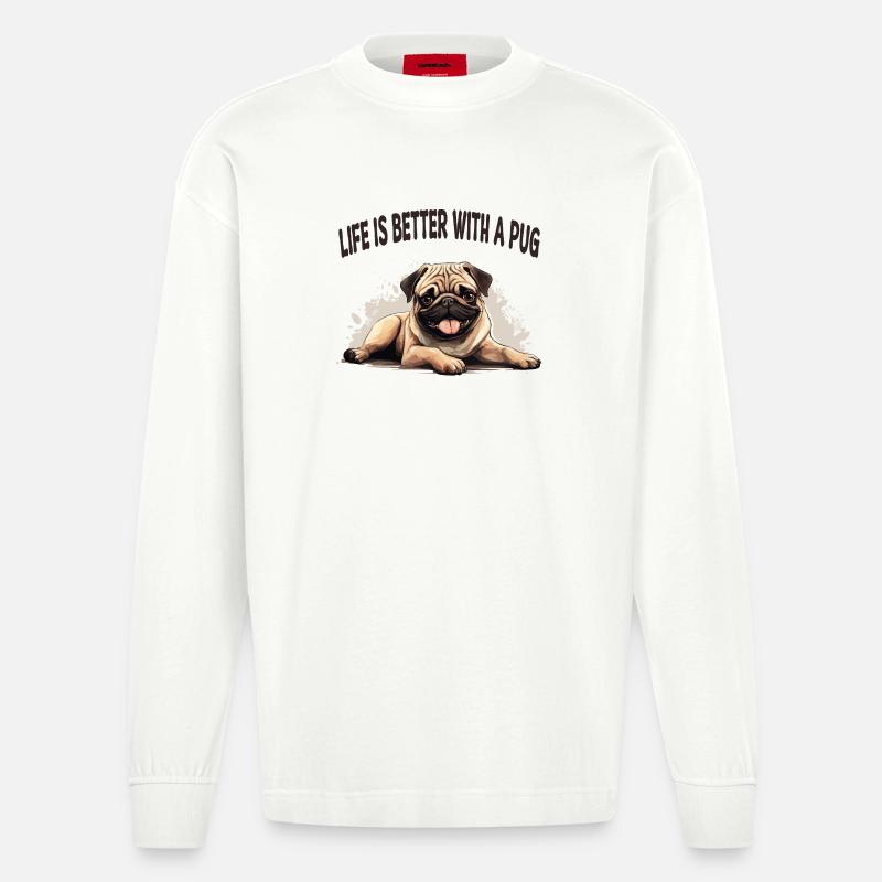 Life is better with a pug - Heavyweight Oversized Organic Langarmshirt Made in EU - OFF WHITE