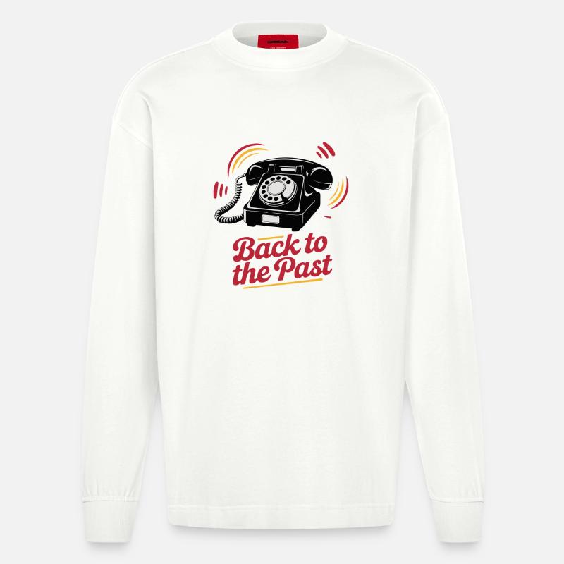 Retro Wählscheibentelefon Nostalgie Design - Heavyweight Oversized Organic Langarmshirt Made in EU - OFF WHITE