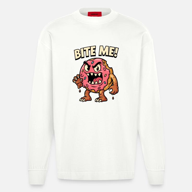 Illustration de monstre de beignet vif - Manches longues bio épais oversize fabriqué en UE - OFF WHITE