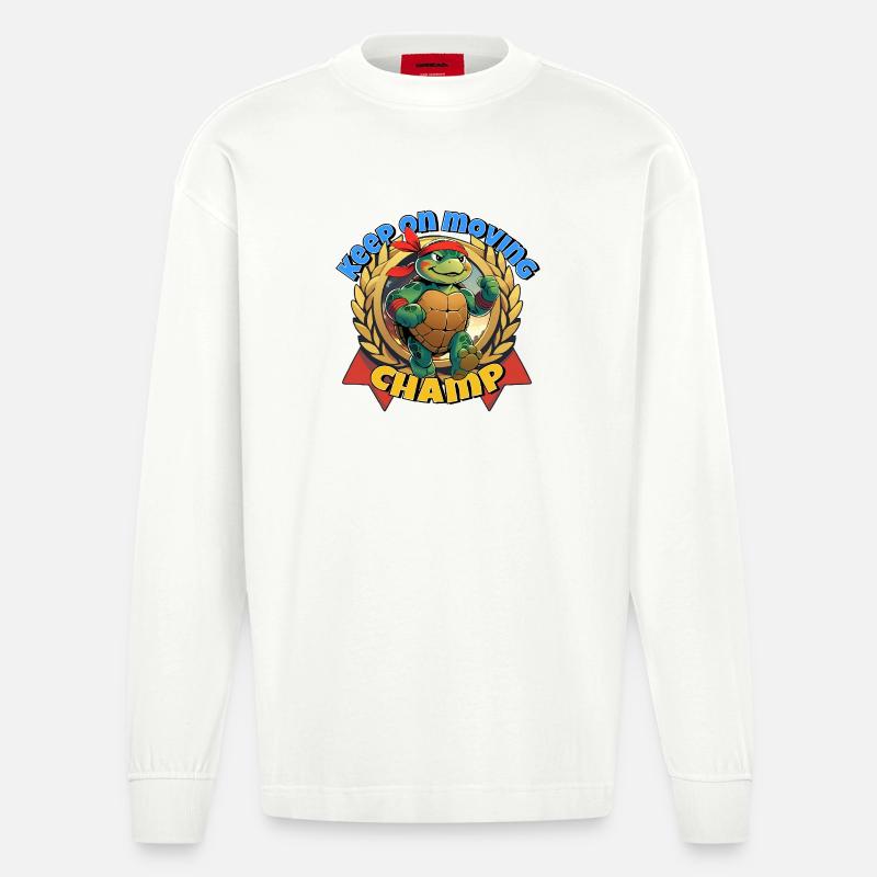 Kampf-Turtle mit rotem Bandana - Heavyweight Oversized Organic Langarmshirt Made in EU - OFF WHITE