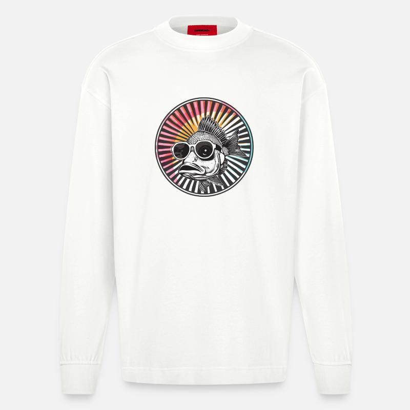 Fisch mit Sonnenbrille im Retro-Design - Heavyweight Oversized Organic Langarmshirt Made in EU - OFF WHITE