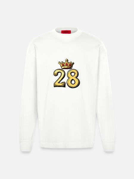 28 Number Krone - Heavyweight Oversized Organic Longsleeve Shirt Made in EU - OFF WHITE