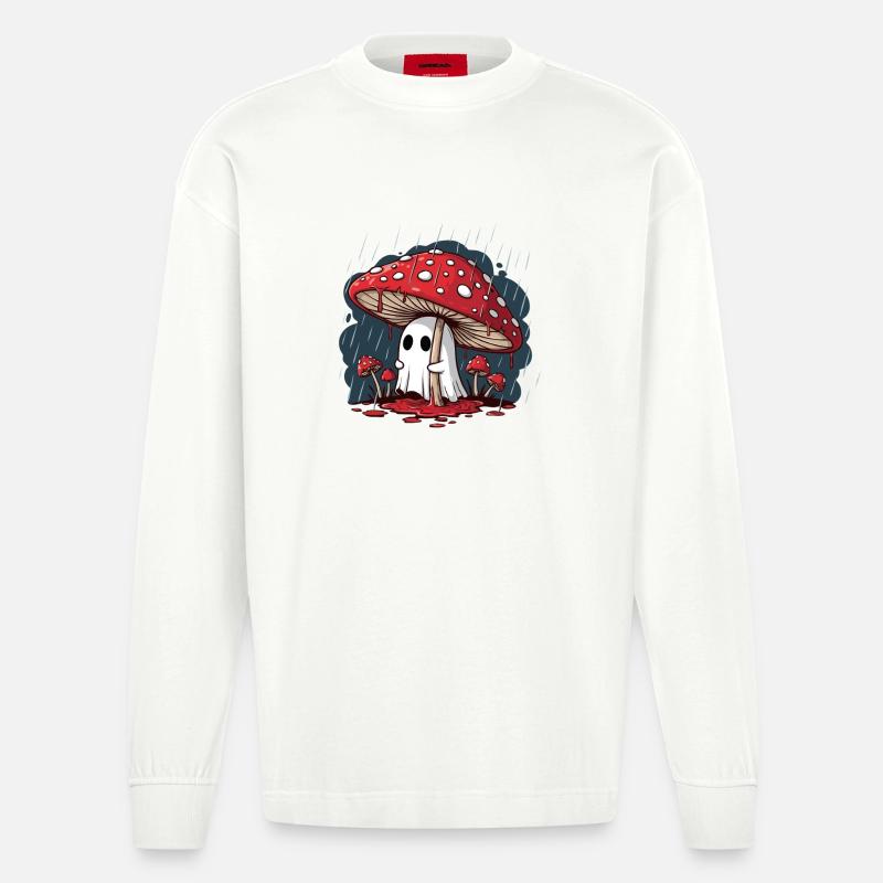Fly Agaric Ghost — Gruseliger Halloween-Pilzgeist - Heavyweight Oversized Organic Langarmshirt Made in EU - OFF WHITE