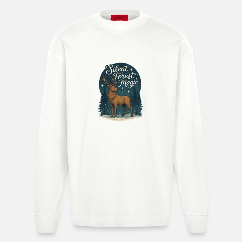Winterhirsch – Silent Forest Magic - Heavyweight Oversized Organic Langarmshirt Made in EU - OFF WHITE