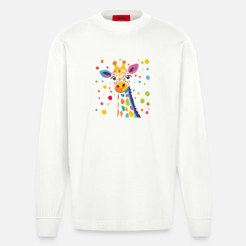 Königliche Giraffe Farbkonfetti - Heavyweight Oversized Organic Langarmshirt Made in EU - OFF WHITE