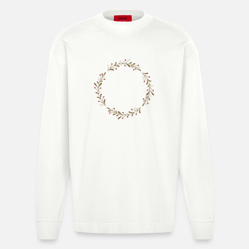 Winterlicher Kranz mit roten Beeren - Heavyweight Oversized Organic Langarmshirt Made in EU - OFF WHITE