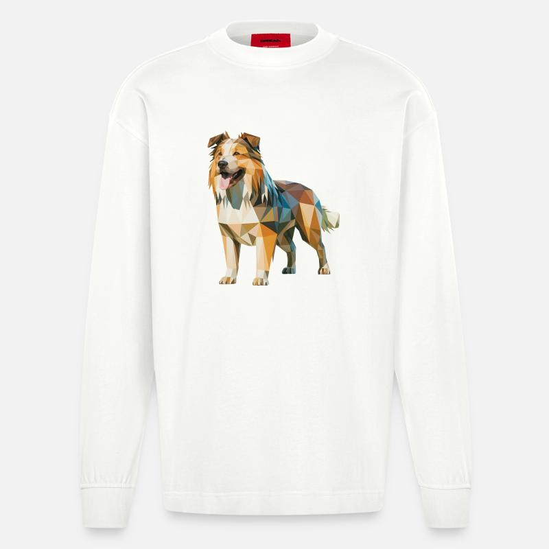 Australian Shepherd - Cooles Low Poly Logo - Heavyweight Oversized Organic Langarmshirt Made in EU - OFF WHITE