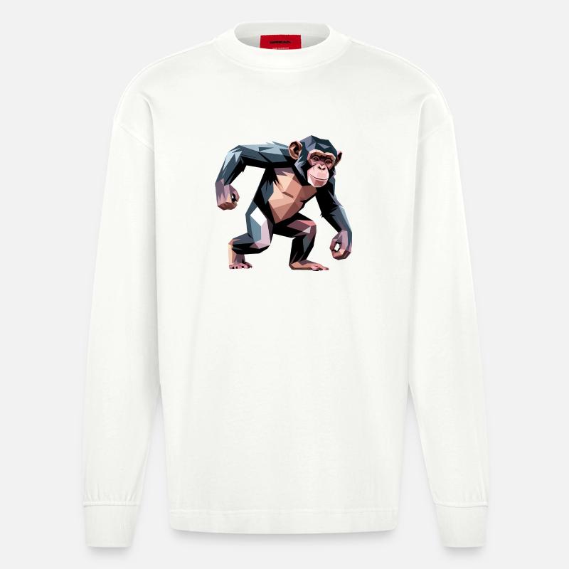 Monkey - Cool Low Poly Logo - Manches longues bio épais oversize fabriqué en UE - OFF WHITE