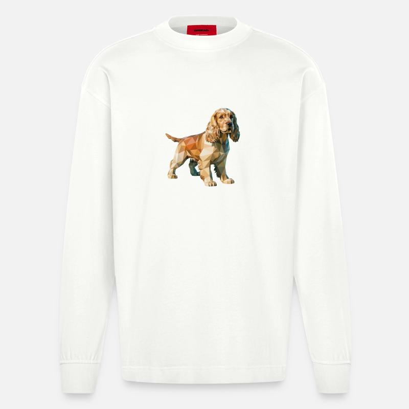 Cocker Spaniel - Cooles Low-Poly-Logo - Heavyweight Oversized Organic Langarmshirt Made in EU - OFF WHITE