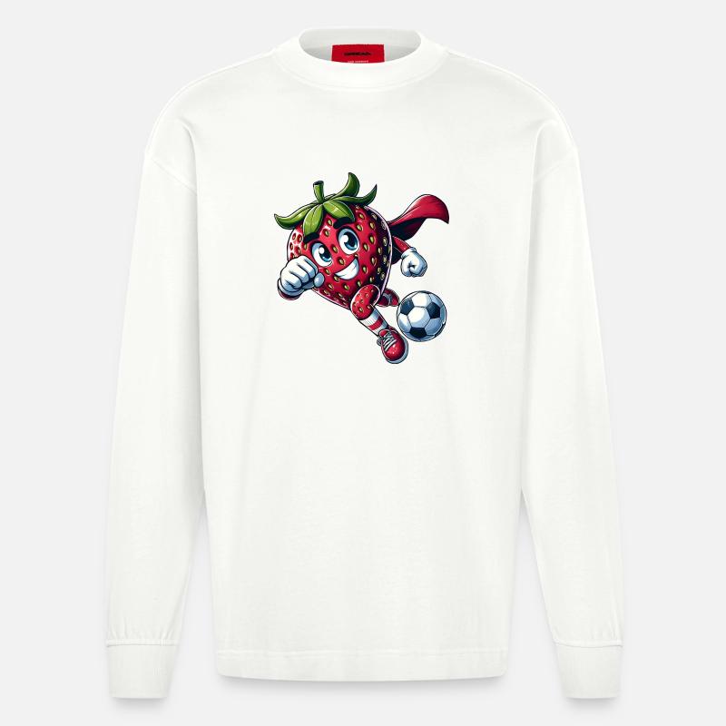 Fußball Erdbeere Superheld Kicker Comic - Heavyweight Oversized Organic Langarmshirt Made in EU - OFF WHITE