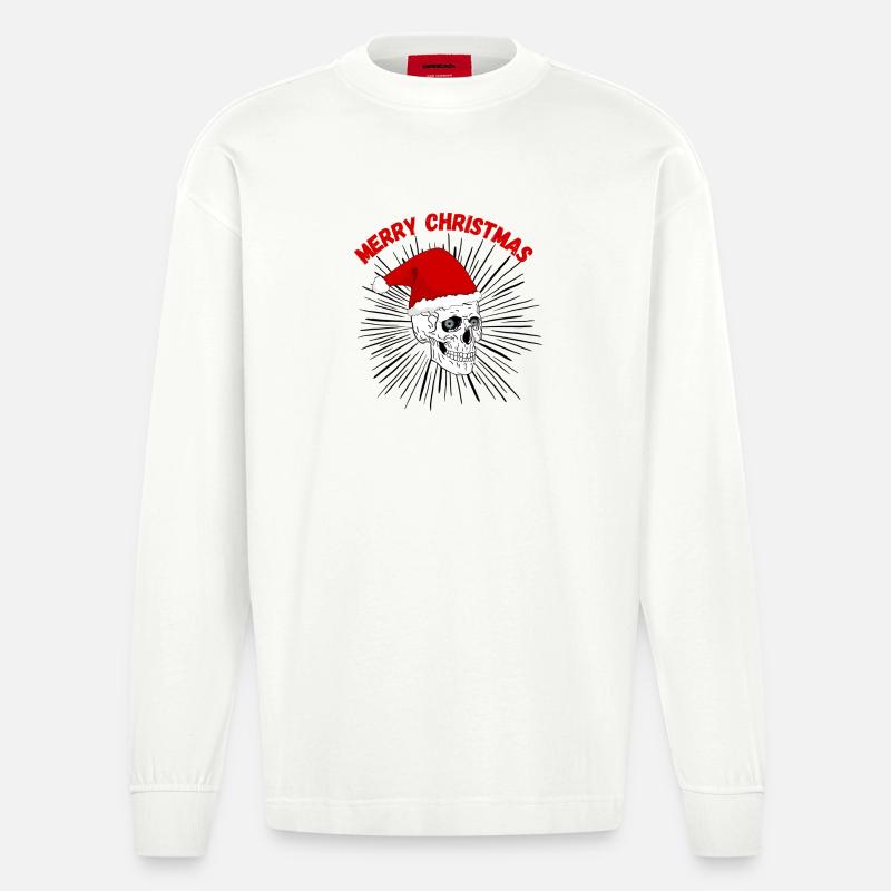 Weihnachtsschädel mit rotem Gothic Hut - Heavyweight Oversized Organic Langarmshirt Made in EU - OFF WHITE