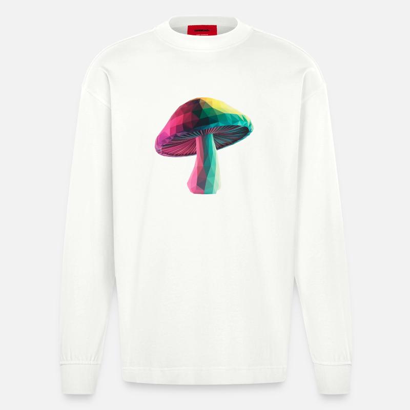 Champignon - Logo Low Poly cool - Manches longues bio épais oversize fabriqué en UE - OFF WHITE