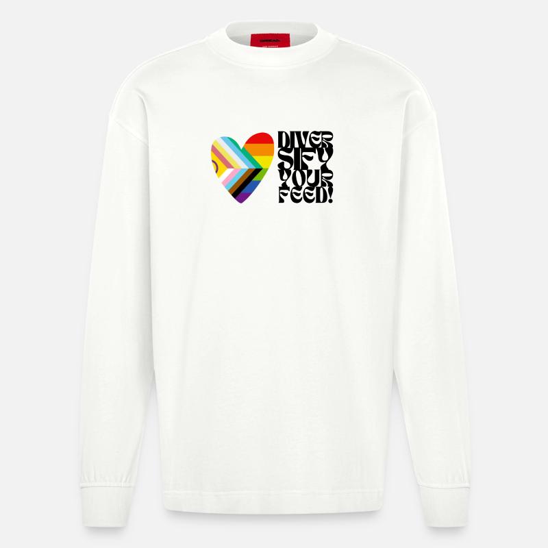 🌈♿ Diversify Your Feed –Progress Pride&Disability - Heavyweight Oversized Organic Langarmshirt Made in EU - OFF WHITE
