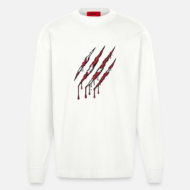Danemark griffe grunge dannebrog drapeau scratch - Manches longues bio épais oversize fabriqué en UE - OFF WHITE