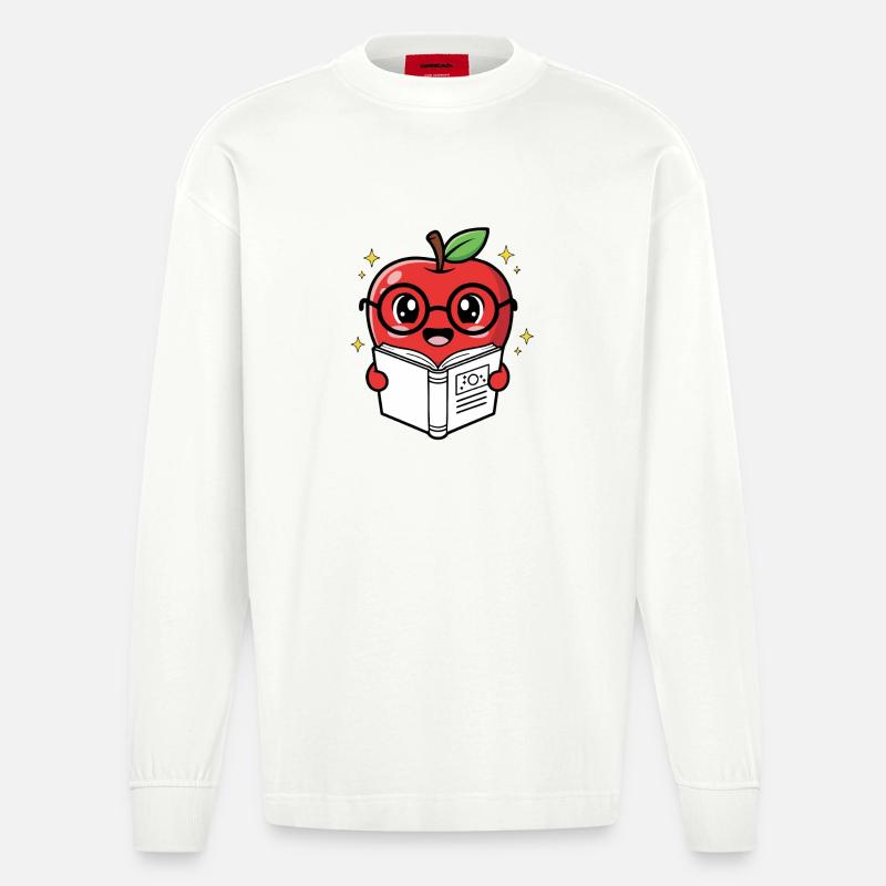 Fruit Cartoon Learning and Reading - Heavyweight Oversized Organic Langarmshirt Made in EU - OFF WHITE