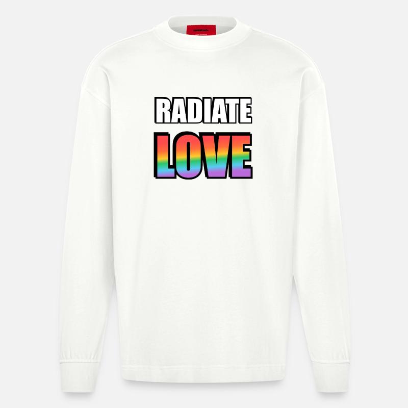 Strahlen Sie Liebe Regenbogen aus - Heavyweight Oversized Organic Langarmshirt Made in EU - OFF WHITE