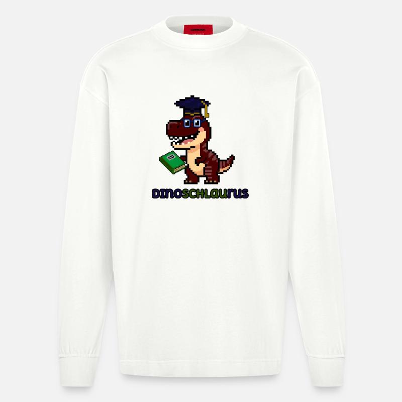 DinoSCHLAUrus - Pixel Art Dinosaurier mit Buch 🦖 - Heavyweight Oversized Organic Langarmshirt Made in EU - OFF WHITE