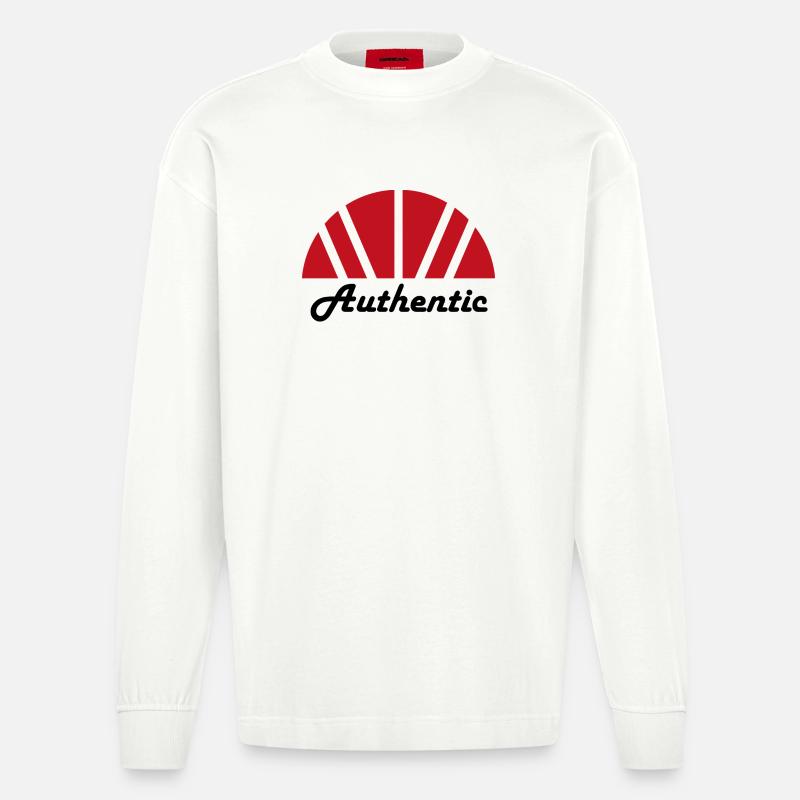 Authentische abstrakte Red Ray Dawn - Heavyweight Oversized Organic Langarmshirt Made in EU - OFF WHITE