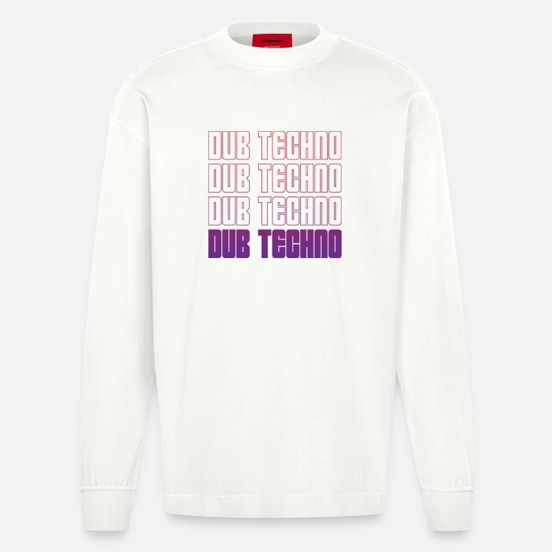 Dub Techno Neon Gradient Grid - Heavyweight Oversized Organic Longsleeve Shirt Made in EU - OFF WHITE