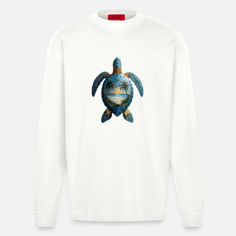Turtle Waves Surf Turtle Surfer Turtles - Heavyweight Oversized Organic Longsleeve Shirt Made in EU - OFF WHITE
