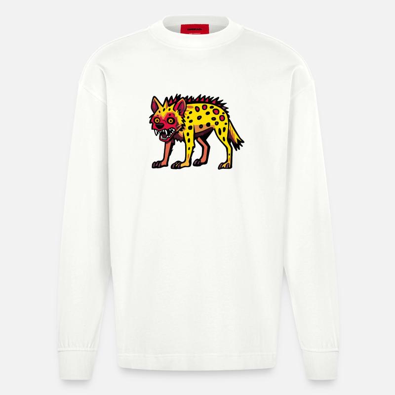 Hyäne Halloween Comic Lustig - Heavyweight Oversized Organic Langarmshirt Made in EU - OFF WHITE