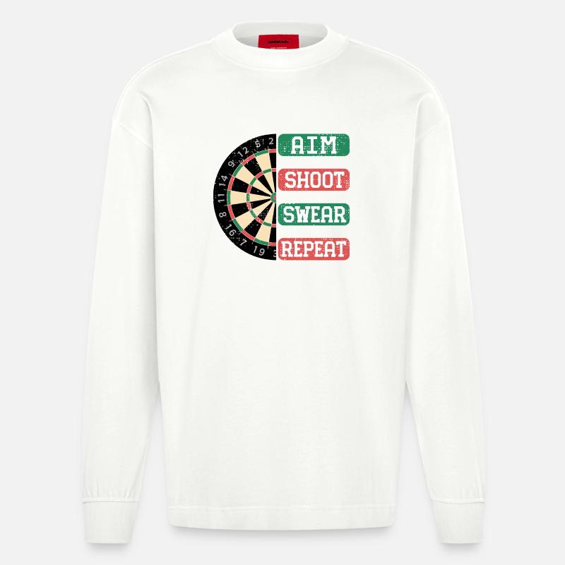 Aim Shoot Wear Repeat Dartboard Style - Heavyweight Oversized Organic Langarmshirt Made in EU - OFF WHITE