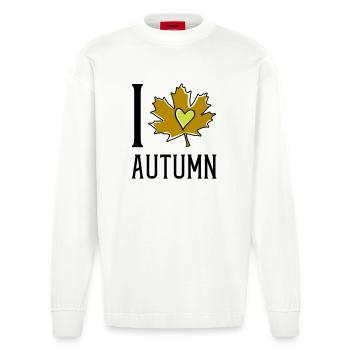 Herz im Herbstblatt - Heavyweight Oversized Organic Langarmshirt Made in EU - OFF WHITE - Vorne