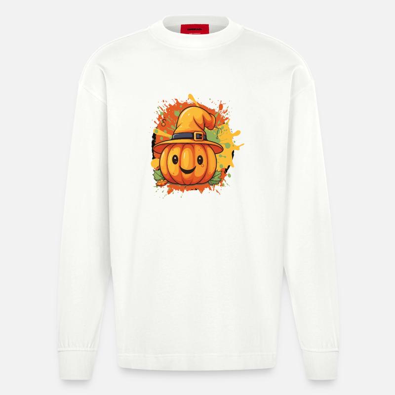 Kürbis Hexenhut Spaßdesign - Heavyweight Oversized Organic Langarmshirt Made in EU - OFF WHITE