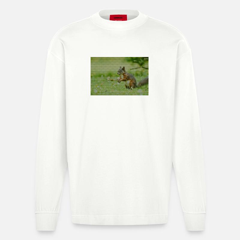 Eichhörnchen Wald Muster - Heavyweight Oversized Organic Langarmshirt Made in EU - OFF WHITE