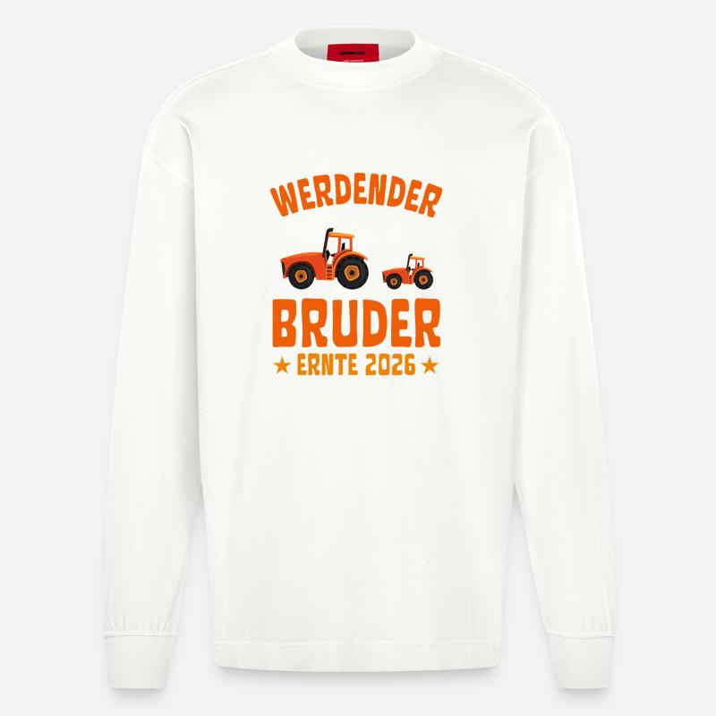 Werdender BRUDER Ernte 2026 Traktor - Heavyweight Oversized Organic Langarmshirt Made in EU - OFF WHITE