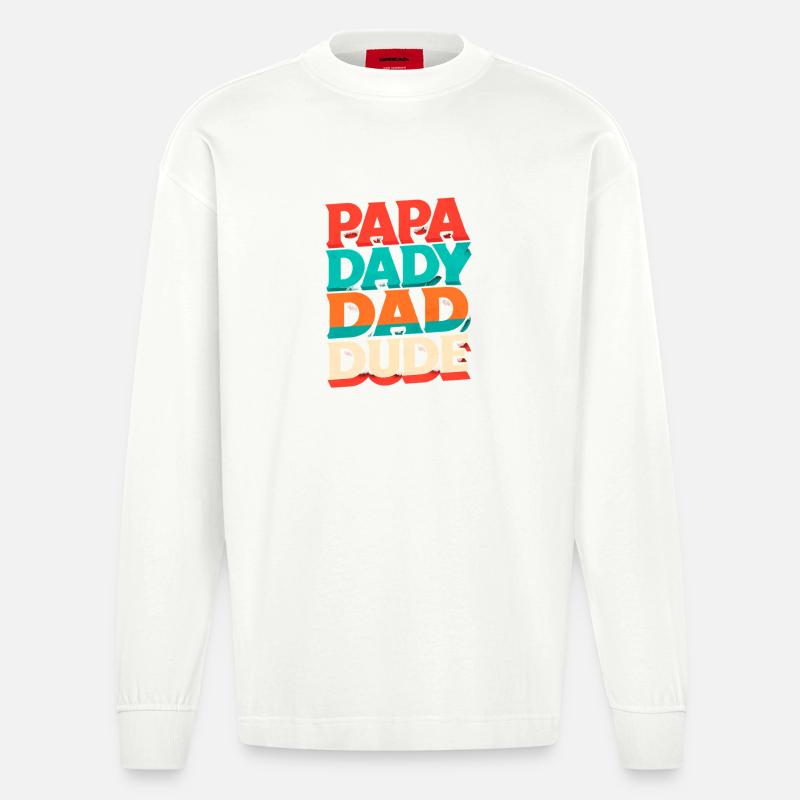 Papa Papa Dude Retro Regenbogen - Heavyweight Oversized Organic Langarmshirt Made in EU - OFF WHITE