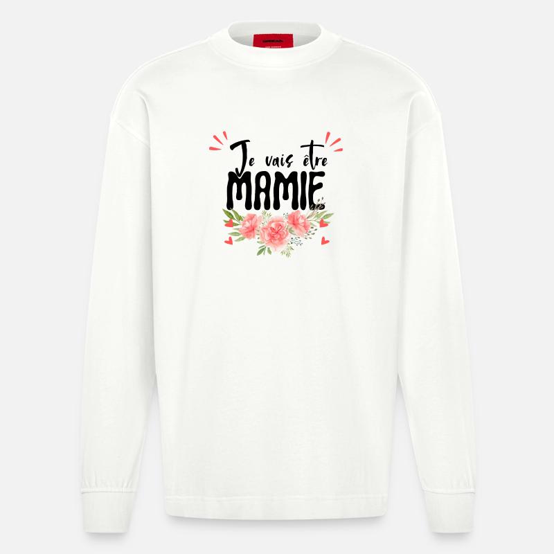 Ich werde Oma – Ankündigung der Schwangerschaft - Heavyweight Oversized Organic Langarmshirt Made in EU - OFF WHITE