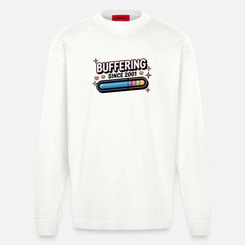 Y2K Retro – Buffering Since 2001 - Heavyweight Oversized Organic Langarmshirt Made in EU - OFF WHITE