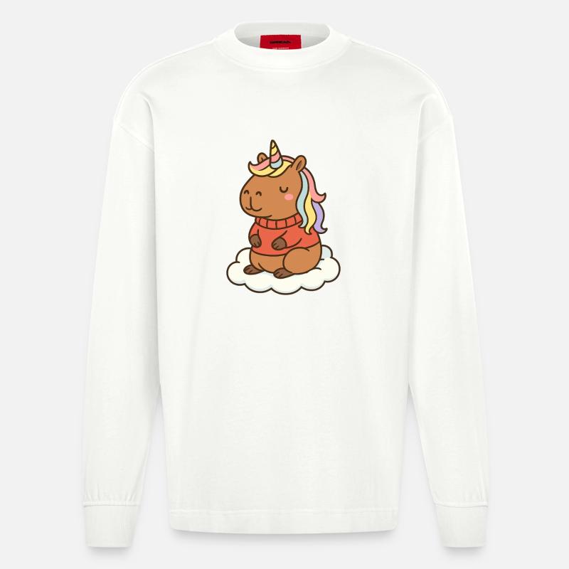 Capybara Einhorn 🌈 - Heavyweight Oversized Organic Langarmshirt Made in EU - OFF WHITE