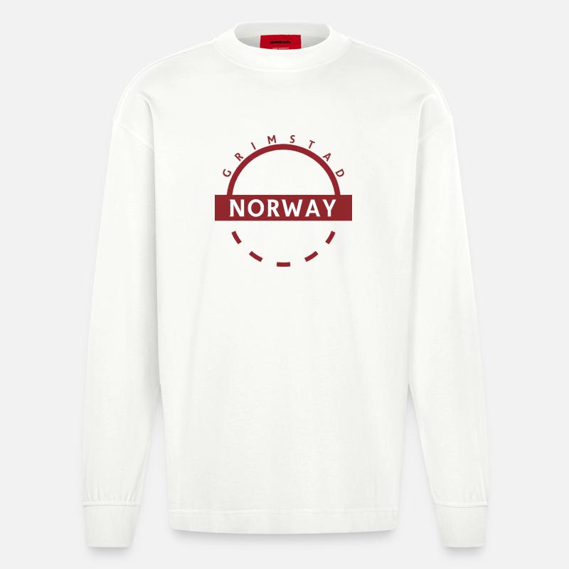 Grimstad Norwegen Rundes Abzeichen - Heavyweight Oversized Organic Langarmshirt Made in EU - OFF WHITE