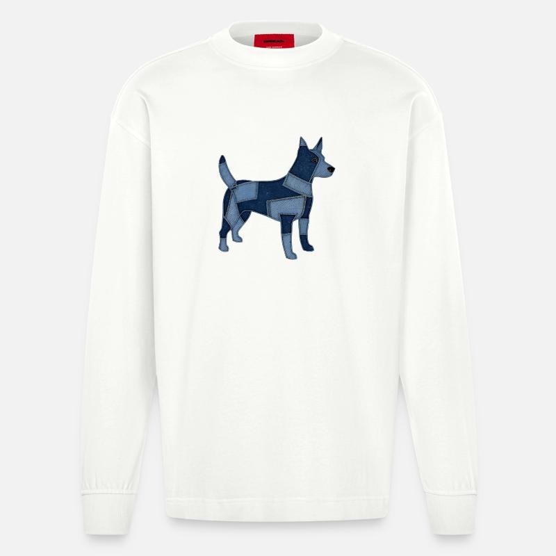 Chien en patchwork en denim - Manches longues bio épais oversize fabriqué en UE - OFF WHITE