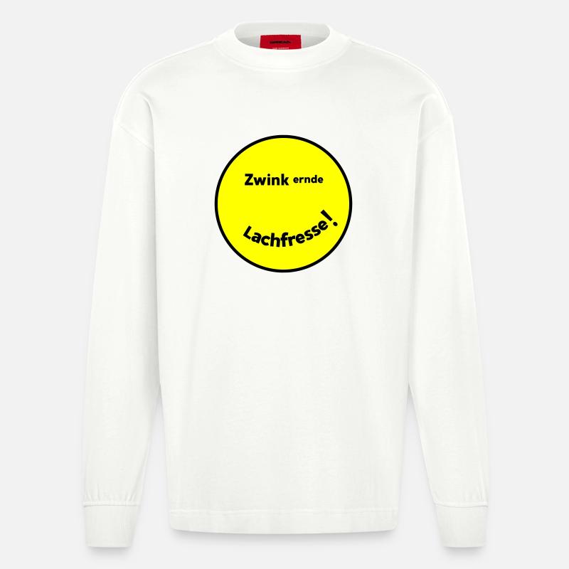Zwinkernde Lachfresse - Heavyweight Oversized Organic Langarmshirt Made in EU - OFF WHITE
