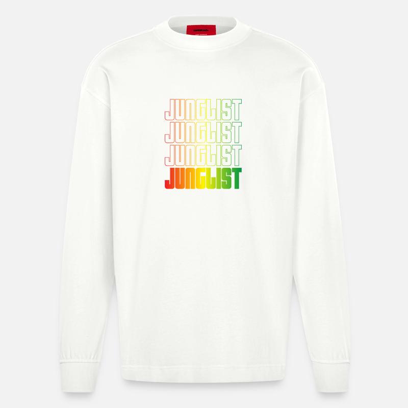 Junglist Gradient Text DNB - Heavyweight Oversized Organic Longsleeve Shirt Made in EU - OFF WHITE