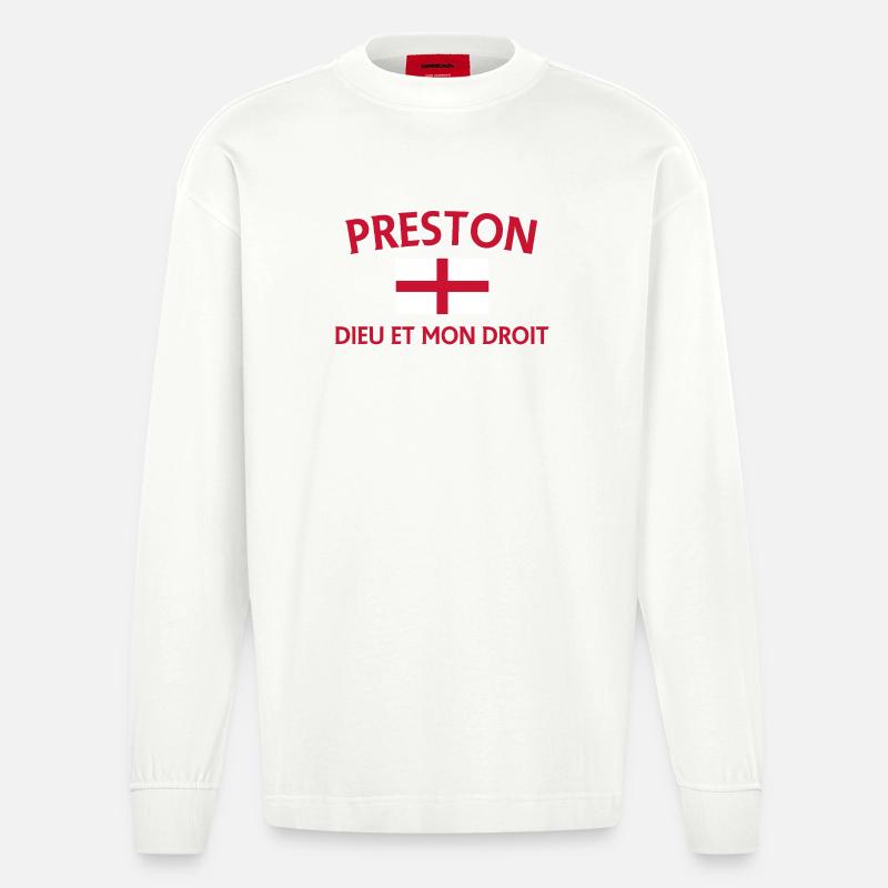 Écusson Preston Angleterre avec devise - Manches longues bio épais oversize fabriqué en UE - OFF WHITE
