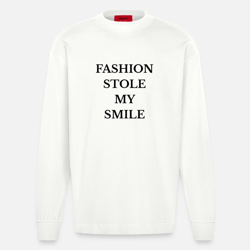 Die Mode hat mein Lächeln gestohlen - Heavyweight Oversized Organic Langarmshirt Made in EU - OFF WHITE
