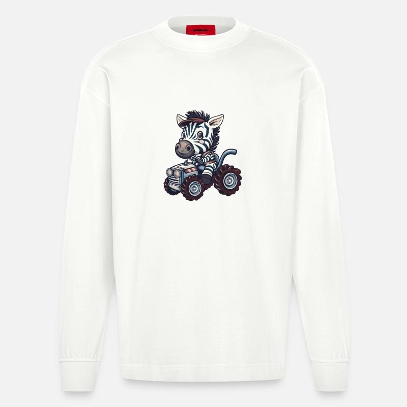 Zebra Traktor Farmer - Heavyweight Oversized Organic Langarmshirt Made in EU - OFF WHITE