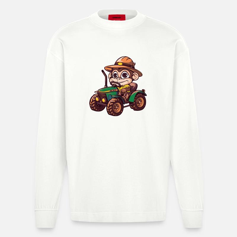 Affe Traktor Farmer - Heavyweight Oversized Organic Langarmshirt Made in EU - OFF WHITE