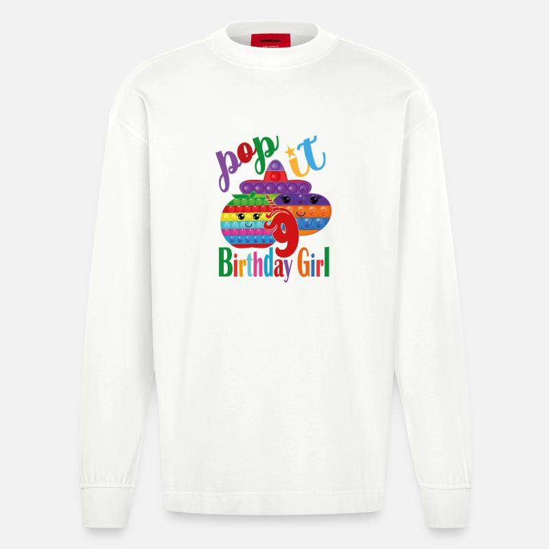 pop-it Geburtstagskind 9 - Heavyweight Oversized Organic Langarmshirt Made in EU - OFF WHITE