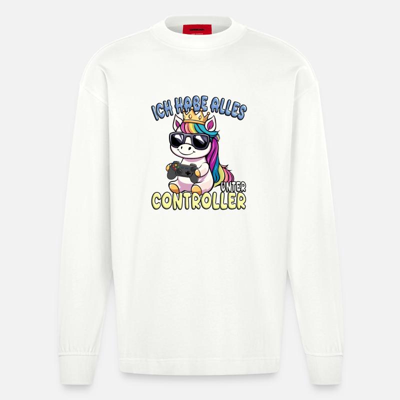 Einhorn Krone controller gaming - Heavyweight Oversized Organic Langarmshirt Made in EU - OFF WHITE
