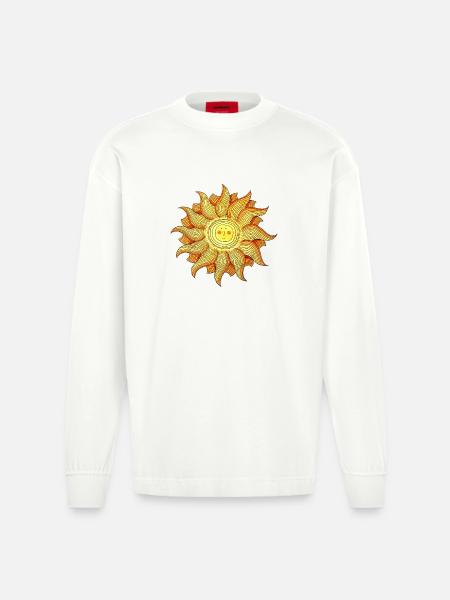 Lächelnde Sonne Aquarell-Style - Heavyweight Oversized Organic Langarmshirt Made in EU - OFF WHITE