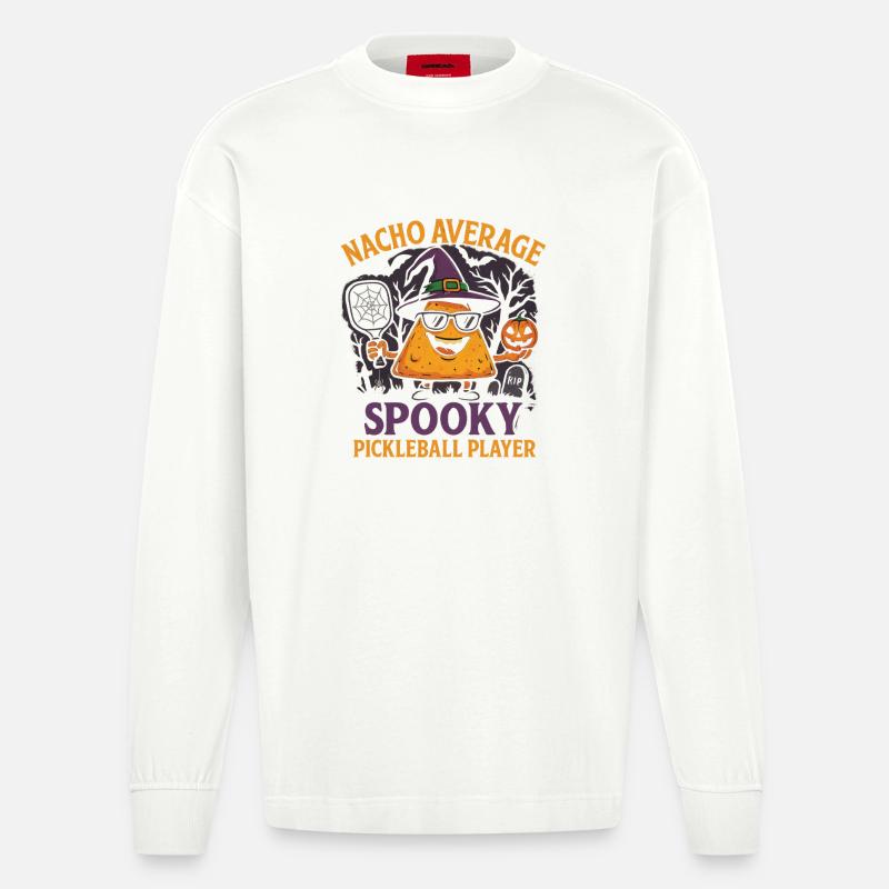 Nacho Average Spooky Pickleball Design - Heavyweight Oversized Organic Langarmshirt Made in EU - OFF WHITE